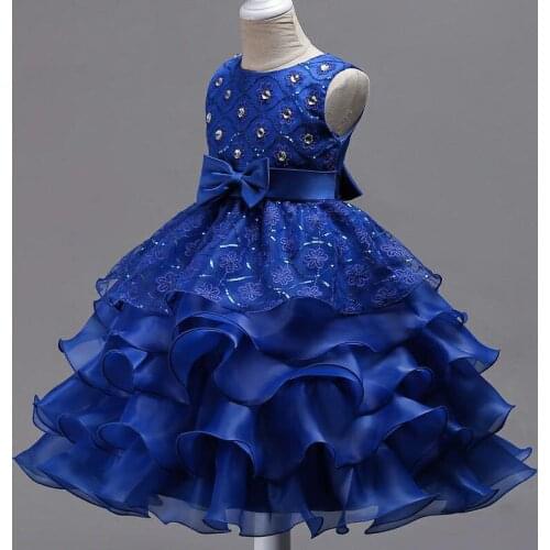 CAILENI Girls Dress Ruffles Crystal Children Party Dresses Vintage Sequins Kids Wedding Ball Gowns Birthday Clothing for Girl