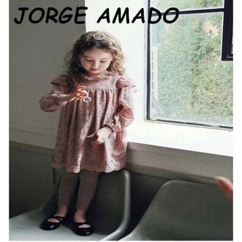 Korean Style Girls Dress 2020 Autumn New Lace Hollow Out Long Sleeve Princess Dress Kids Clothes E20673