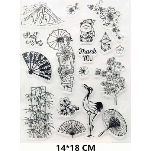2021 New Japanese Girl Fan Crane Clear Stamps DIY Scrapbooking Craft Supplies Silicon Seal Card Photo Album ink pad Stamping