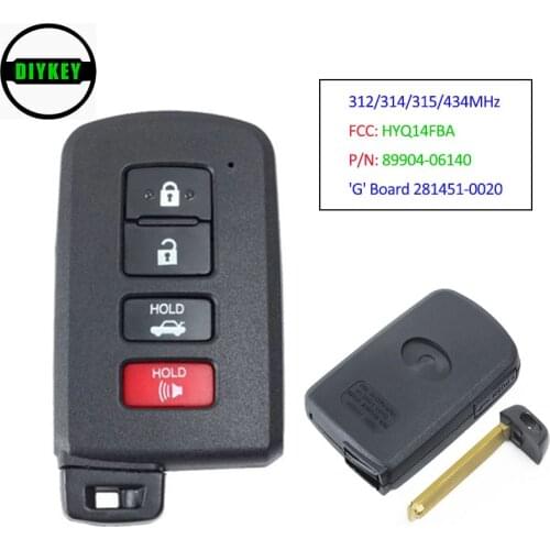DIYKEY P/N: 89904-06140 Smart Remote Key 4 Button 312/314/315/434MHz for Toyota Corolla Camry Avalon 2011-2015 FCCID: HYQ14FBA