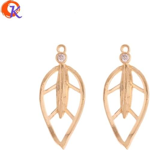 Cordial Design 50Pcs 9*21MM Jewelry Accessories/CZ Charms/DIY Making/Genuine Gold Plating/Leaf Shape/Hand Made/Earrings Findings