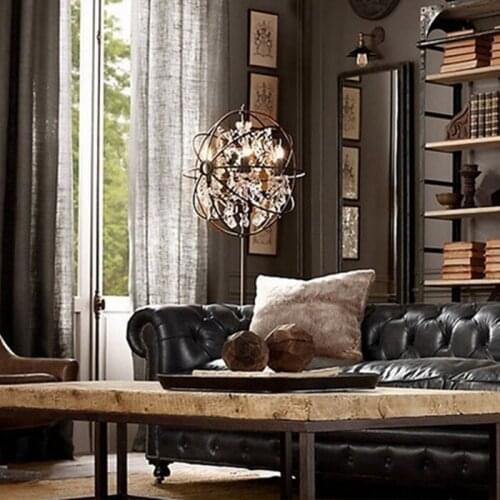 Moderne wrount Iron Globe Crystal Retro Designer Rh Loft Industrial Style Floor Lamp standing lamp