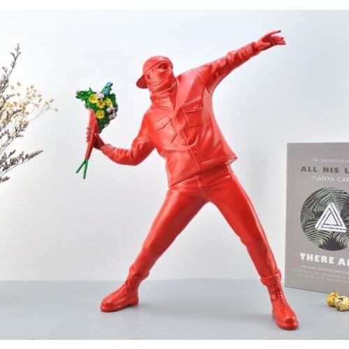 Resin Figurine England Street Art Banksy Flower Bomber Sculpture Statue Bomber Polystone Figure Man