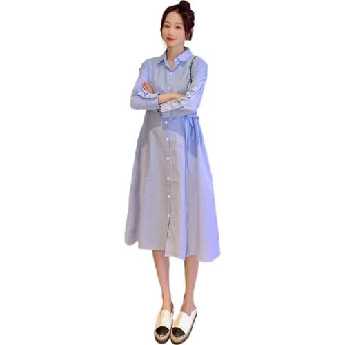 Loose Adjustable Thin Maternity Dresses Releasable Nursing Maternity Clothings Pregnant Women Blue Pregnancy Clothes 2021 Autumn