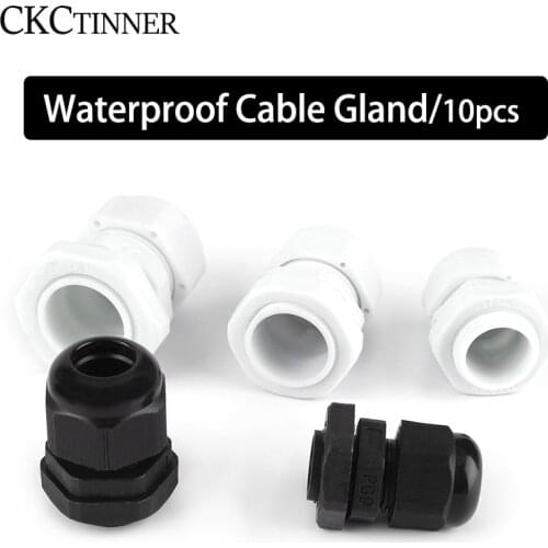 Waterproof Cable Gland 10pcs Cable entry IP68 PG7 PG9 PG11 PG13.5 PG16 PG19 PG21 PG25 PG29White Black Nylon Plastic Connector
