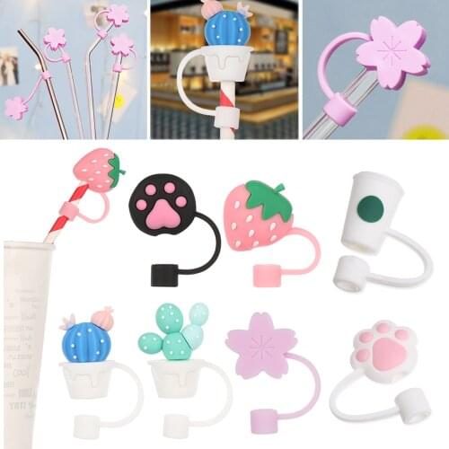 1PC Universal Silicone Dust Straw Plug Reusable Drinking Splash Proof Cap Glass Cup Accessories Cartoon Plugs Tips Cover (6-8mm)