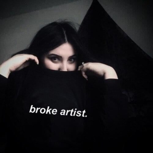 Broke Artist Letters Printed Black Graphic Women Sweatshirt Tumblr Grunge Aesthetic 80s 90s Girls Fashion Cool Punk Harajuku Top