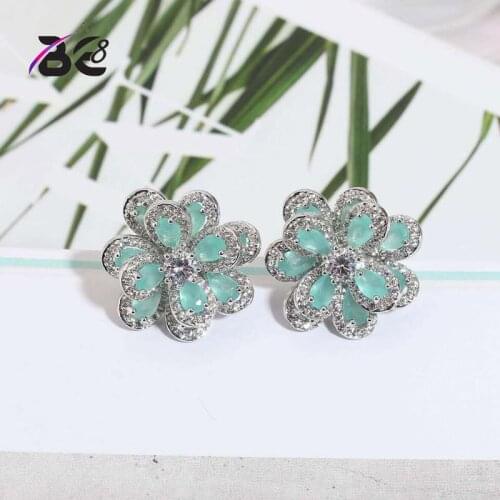 Be 8 2018 Shinny Flower Shape Statement Earrings AAA CZ Stud Earrings for Women Wedding Jewelry boucle d'oreille femme E673
