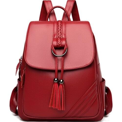 Women Leather Backpack Travel Bagpack Mochilas Luxury Female Backpacks Teen Schoolbag for Girls Large Tassel Vintage Back Pack