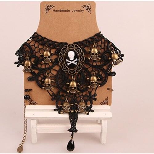 Women Pendant Necklaces Skeleton Hollow Lace Charm Statement Chokers For Ladies Prom Halloween Jewelry Black Link Chains Gifts