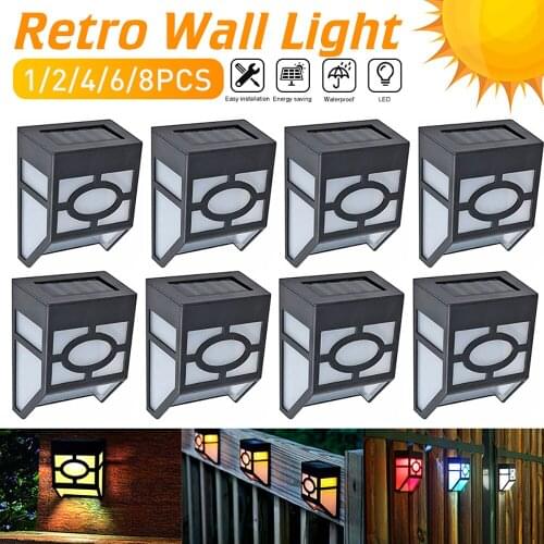 1/2/4/6/8 PCS Retro Wall Lights Outdoor 2 Modes Solar Power LED Waterproof Fence Lamp For Household Outdoor Vintage Solar Lights