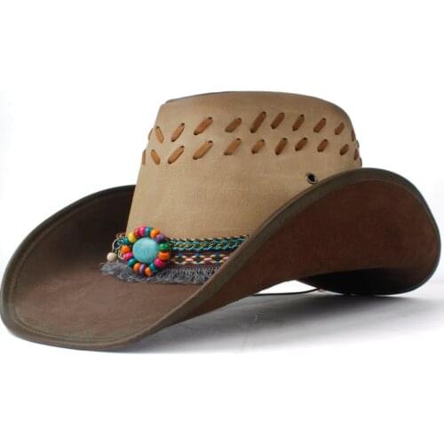 100% Leather Men Women Western Cowboy Hat Wide Brim Hat Outdoor Sombrero Hombre Cowgirl Hat