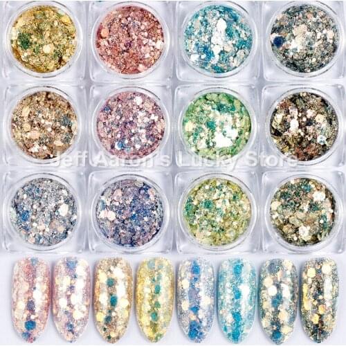 1 Pot Hexagon Nail Sequins Colorful Flakes Glitter Gel Nail Polish Powder Dust Nail Sequins For Nail Art Decorations new arrive