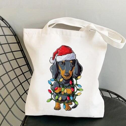 2021 Shopper Christmas Dachshund Printed Tote Bag women Harajuku shopper handbag girl Shoulder shopping bag Lady Canvas Bag