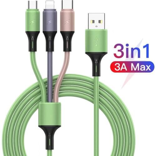 3A 3 In 1 USB To Type-C/Micro USB/Android Cable For iPhone12 XS X XR Charger Kable 120cm Fast Charging Cord For Samsung S9