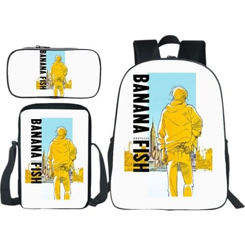 Anime Banana Fish Backpack 3pcs Set Backpack Mochila Cartoon Student School Bag Boy Girl Bookbag Travel Bag Shoulder Bag Pen Bag