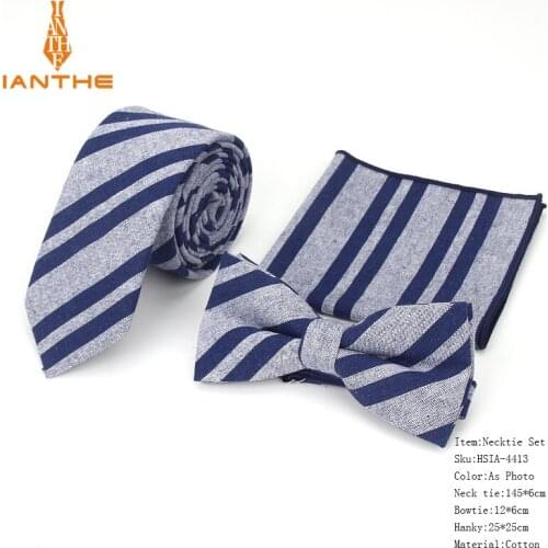 3 PCS Men NeckTie Set Bowtie Slim Neckties high quality Narrow Skinny Ties For Men Tie Suits Handkerchief Pocket Square Suit Set