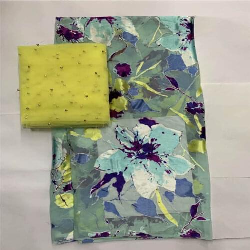 5+2 Yards/set African soft silk fabric for garment neat embroidery on the material with swiss voile lace tissu! LXF34182