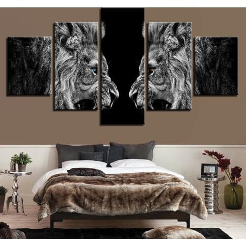 No Framed Roaring Lions Painting 5 Pcs Canvas Picture Print Wall Art Canvas Painting Wall Decor for Living Room