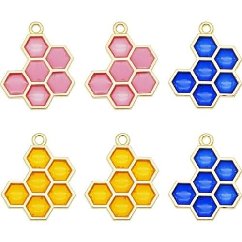6pcs Mix Enamel honeycomb Charms Animals Pendant for necklace earrings diy fashion bracelet Funny keychain Accessories 21*17mm