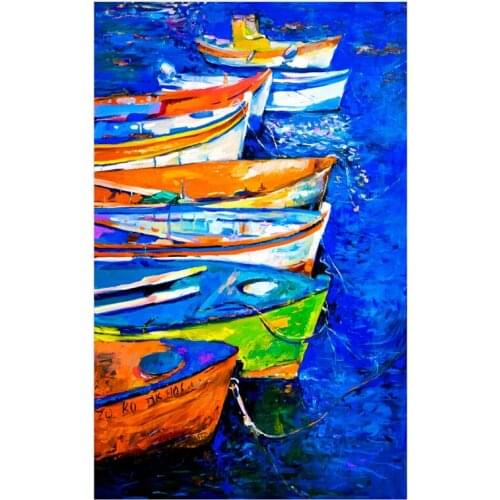 Watercolor Style Boat By The Sea Decorative Painting Canvas Oil Painting Cuadros Decoracion Salon European Wall Painting Blue