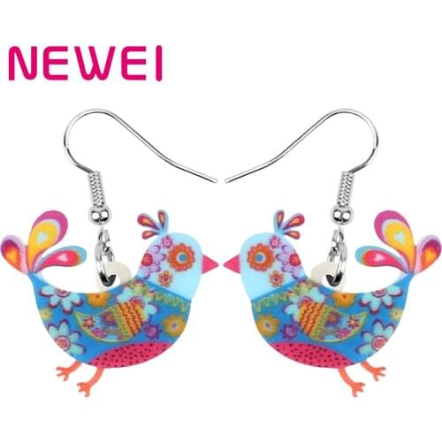 Newei Acrylic Floral Dove Pigeon Earrings Print Big Realistic Bird Animal Dangle Drop For Women Girls Kid Fahion Gift Decoration
