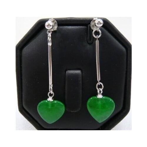 Free Shipping wholesale lovely ladies green heart Natural jade earring fashion jewelry