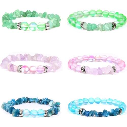 Moonstone Bracelet Natural Chip Stone Aventurine Jades Apatite Beads Couple Bracelets For Women Men Healing Reiki Pretty Jewelry