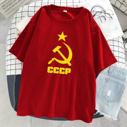 Cccp Hammer And Sickle Pentagram Print T-Shirts Female Fashion Loose Tops Casual Soft T-Shirt Feelings Style T-Shirt Womens