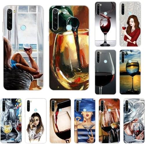 Red Wine Girl Art Transparent Soft TPU Phone Case For Xiaomi Redmi 8 9 7 9A 9C 7a 6 6A K20 K40 9T Note 10 9 8T 7 6 Pro 9s Cover