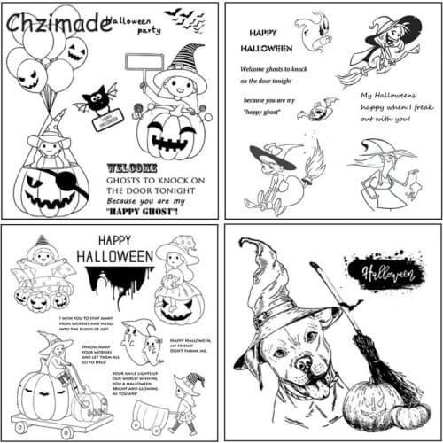 Chzimade Halloween Christmas Dog Silicone Clear Stamps Square Shaped Rubber Letter Stamp Diy Scrapbooking Handmade Crafts