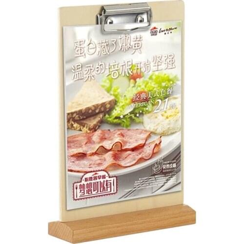A5 Wood Poster Menu Holder Lean to Perspex Leaflet Display Stands Paper Holder Clip Board For Restaurant
