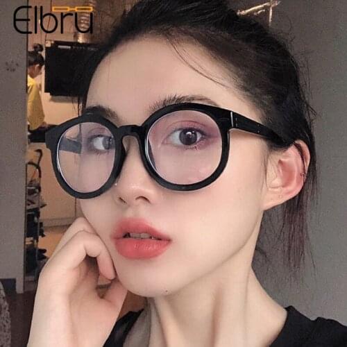 Elbru 2021 Retro Fashion Women Men Plain Glasses Vintage Student Optical Eyeglasses Ultralight Black Frame Clear Lens Spectacles