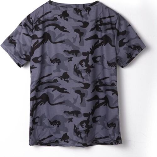 Hirigin women loose camouflage print T-shirt short sleeve V neck chest cross bandage cool femme shirts army green t shirt female