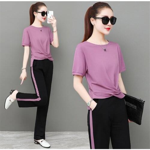 2020 Women Sets Summer Tracksuits Short Sleeve Top and wild leg pant Suit Two Piece Set Sportswear Outfits