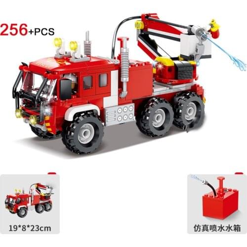 City creator series firefighting lighting truck can spray water firefighter DIY model Building Blocks Bricks Toys Gifts