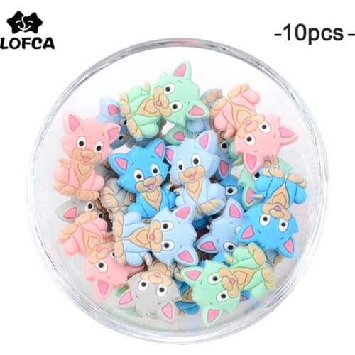 LOFCA 10pcs Cat Silicone Beads BPA Free Food Grade Baby Animal Silicone Teething Baby Care Pacifier Chain Gift DIY Beads Toys