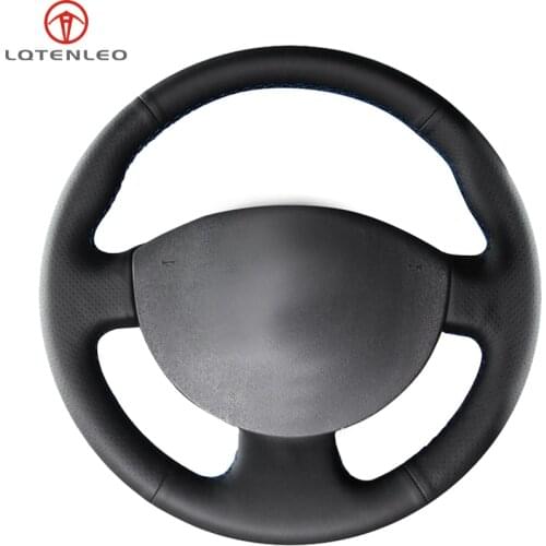 LQTENLEO Black Genuine Leather Car Steering Wheel Cover for Renault Megane 2 2003-2008 Kangoo 2008-2012 Scenic 2 2003-2010
