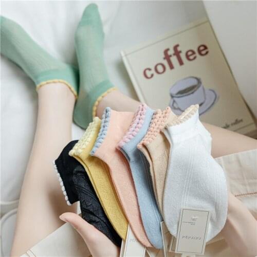 Fashion Cute Women Ruffle Ankle Short Socks Cotton Summer Breathable Ankle Socks Mesh Thin Low Cut Kawaii Cute Socks Slippers