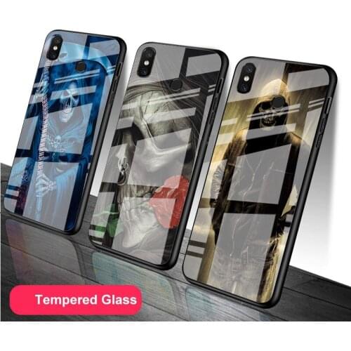 Grim Reaper Skull Skeleton Tempered Glass Phone Case For Redmi Note 5 6 7 8 9 Pro Note8T Note9S Redmi8 9 Cover Shell