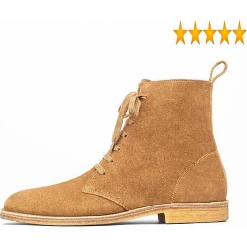 Men England Style High-Top Lace Up Cow Suede Desert Ankle Shoes Vintage Work Safety Platform Boots Plus Size 46