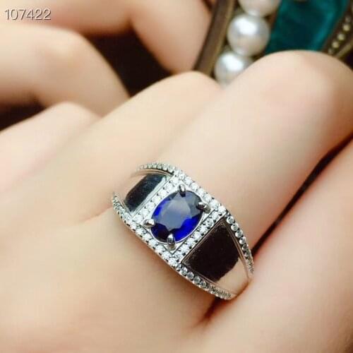Fashion Natural and Real Sapphire Man Ring 925 sterling silver Wholesales Fine jewelry Natural Sapphire Man Ring