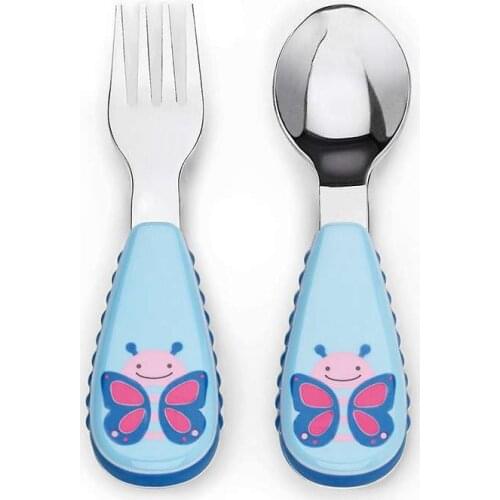 2pcs/ Set Children Spoon Portable Kids Stainless Steel Fork Safety Baby Feeding Spoon Eating Training Spork Infant Tableware