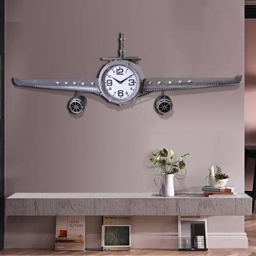 American Retro Iron Plane Wall Clock European Industrial Style Creative Clock Living Room Decorative Art Clock