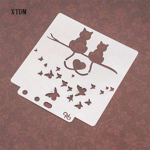 Love cat plastic mold shield DIY cake scrapbook stencils hollow Embellishments printing lace ruler Valentines Day