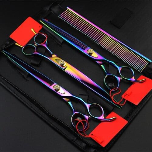 Professional 4 kit Japan 440c steel 8 inch pet dog grooming shears cutting hair scissors thinning barber hairdressing scissors