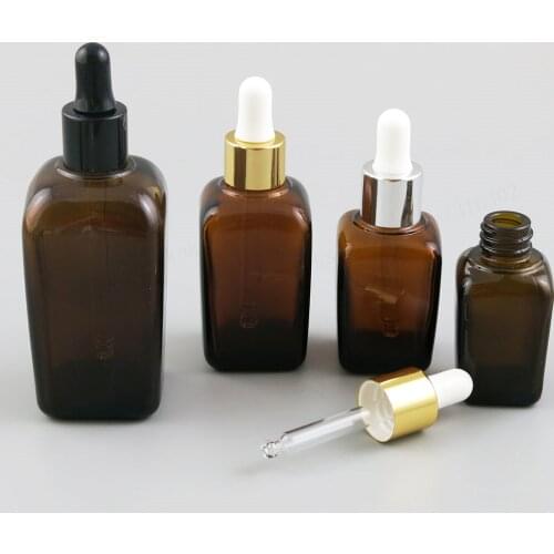 12 X 10ML 25ML 35ML 50ML 100ML Empty Glass Aromatherapy Bottle Containers Square Amber Essential Oils Bottle With Eye Dropper
