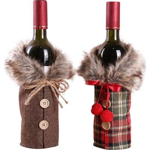 Merry Christmas Ornaments Christmas Gift Mini Coat Lattice Wine Bottle Cover Dinner Table Decorations for Home Dinner Party
