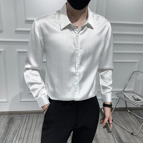 2021 Striped Shirt for Men Autumn Long Sleeve Casual Slim Fit Shirts Formal Business Dress Chemise Homme Street Social Blouse