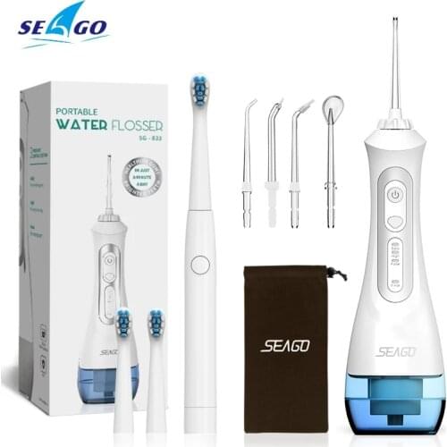SEAGO USB Rechargeable Water Flosser Oral Irrigator Dental Portable 3 Modes 200ML Tank Water Jet Waterproof IPX7 Home